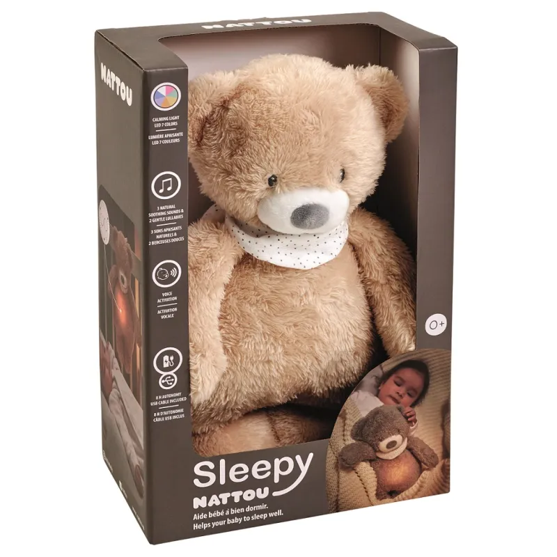 NATTOU Usínaček plyšový hudební se světýlkem a senzorem pláče 4v1 Sleepy Bear 0m+