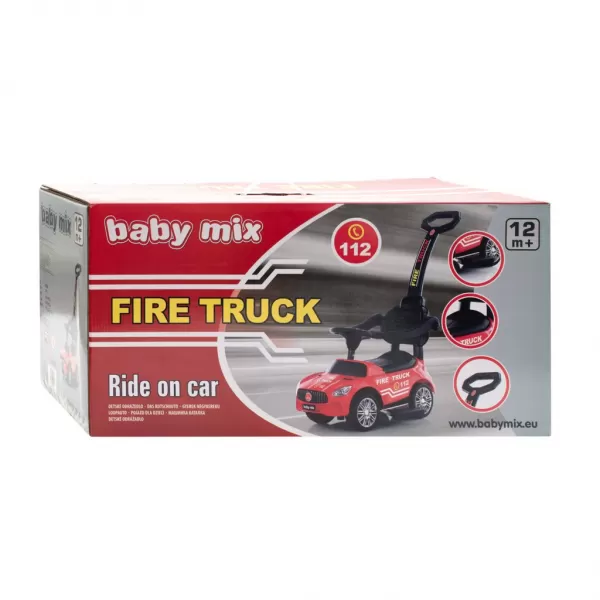 Baby Mix Dětské odrážedlo se zvukem a vodící tyčí HASIČI červené