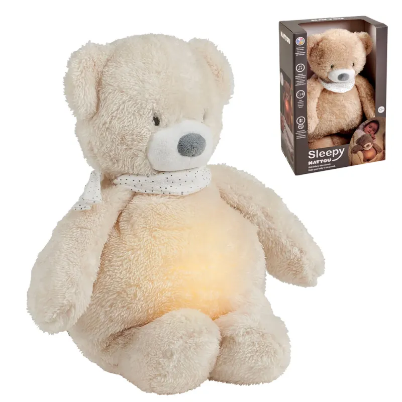 NATTOU Usínaček plyšový hudební se světýlkem a senzorem pláče 4v1 Sleepy Bear 0m+