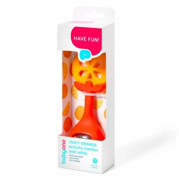 BABYONO Kousátko edukační s chrastítkem pomeranč