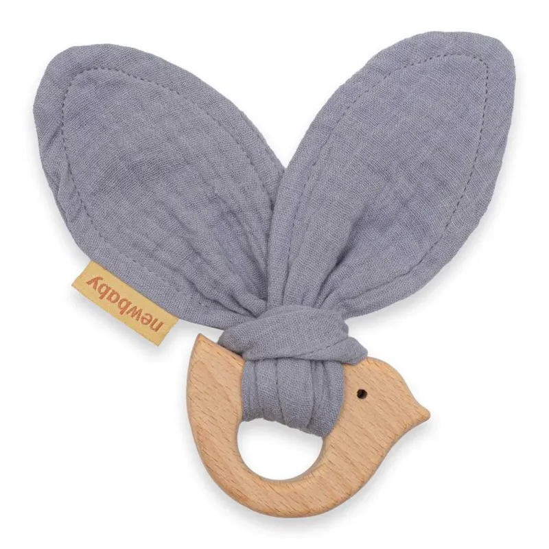 New Baby Dětské kousátko s ptáčkem Bird grey
