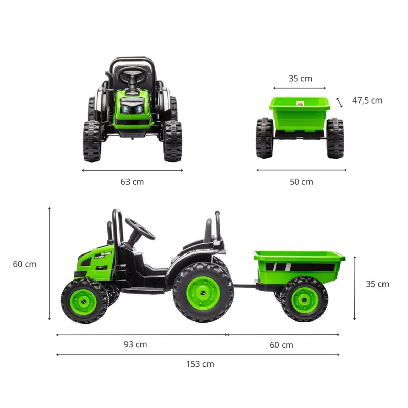 Milly Mally Elektrický traktor s vlečkou Farmer zelený