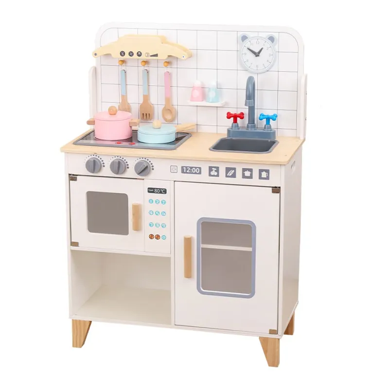 Baby Mix Dětská dřevěná kuchyňka s vybavením Montessori bílá