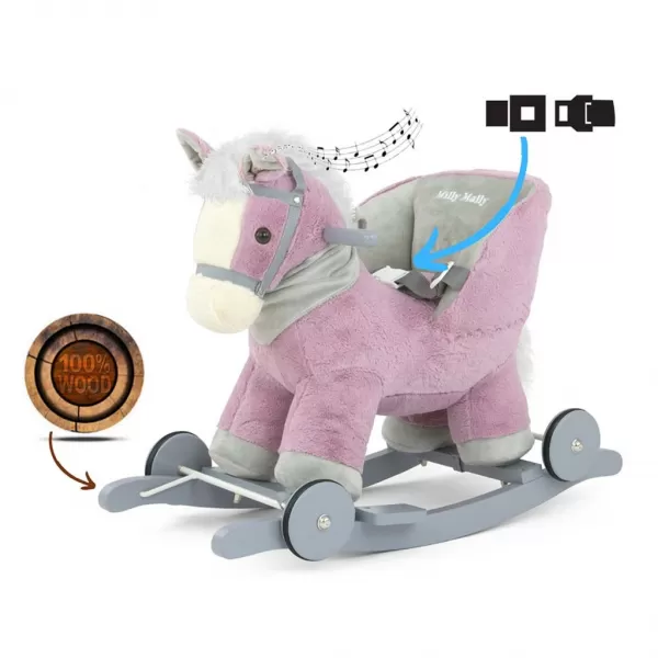 Milly Mally Houpací koník s melodií a kolečky Polly fialový