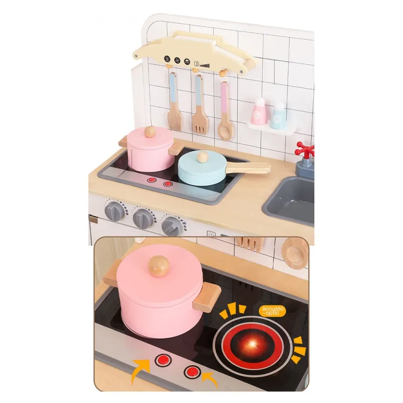 Baby Mix Dětská dřevěná kuchyňka s vybavením Montessori bílá