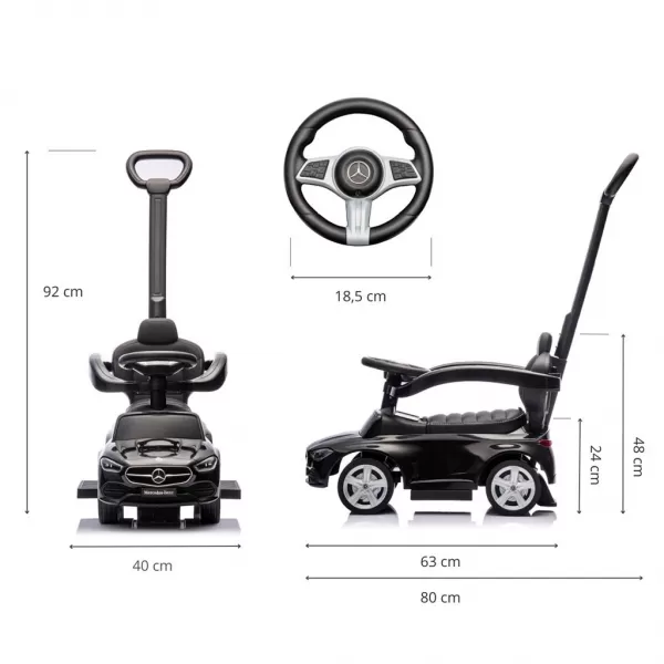 Milly Mally Odrážedlo s vodící tyčí MERCEDES C-Class Deluxe Black