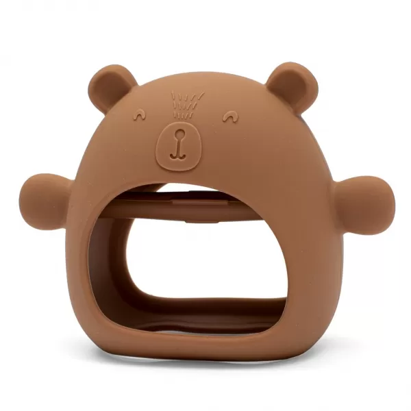 New Baby Silikonové kousátko na ruku medvídek karamelově