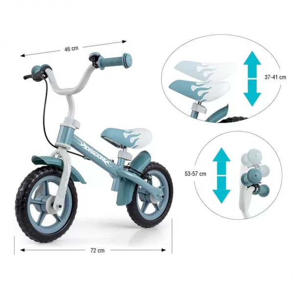 Milly Mally Dětské odrážedlo kolo Dragon s brzdou Denim