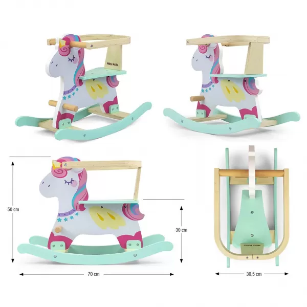 Milly Mally Dřevěný houpací koník s opěradlem Lucky 12 Unicorn