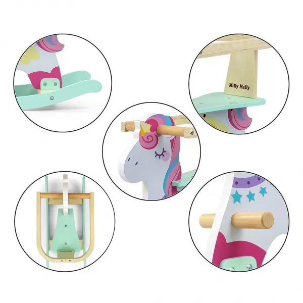 Milly Mally Dřevěný houpací koník s opěradlem Lucky 12 Unicorn