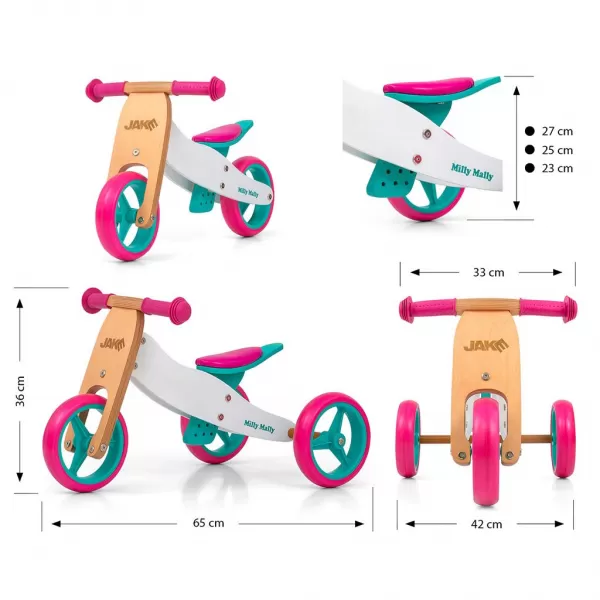 Milly Mally Dětské multifunkční odrážedlo kolo 2v1 JAKE Classic Candy