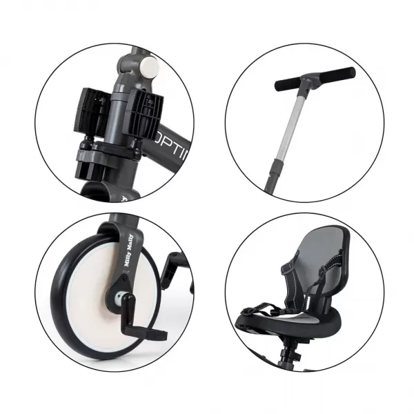 Milly Mally Dětská tříkolka 5v1 Optimus Max s vodící tyčí dark grey