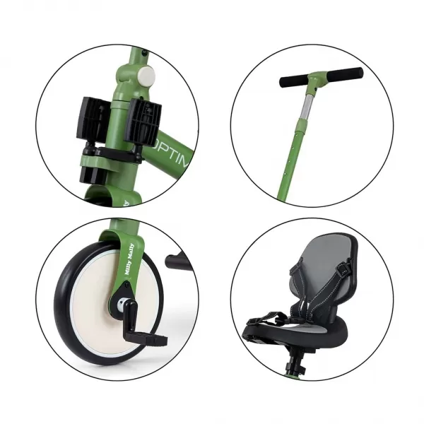 Milly Mally Dětská tříkolka 5v1 Optimus Max s vodící tyčí green