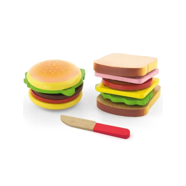 Viga Dětská dřevěná hračka Hamburger a Sendvič