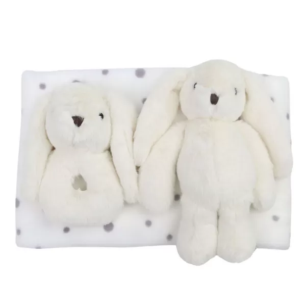 CARLO BABY Dárková sada s králíčkem, chrastítkem a dekou Bílá