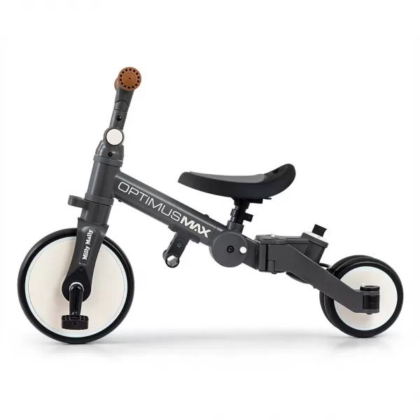 Milly Mally Dětská tříkolka 5v1 Optimus Max s vodící tyčí dark grey