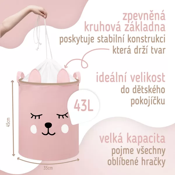 Sipo Koš na hračky se šňůrkou, skládací bavlněný / 43 l, Teddy Bear Pink