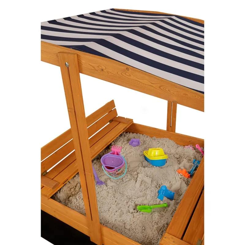 Baby Mix Dětské dřevěné uzavíratelné pískoviště s lavičkami a stříškou 120x120 cm modro-bílé