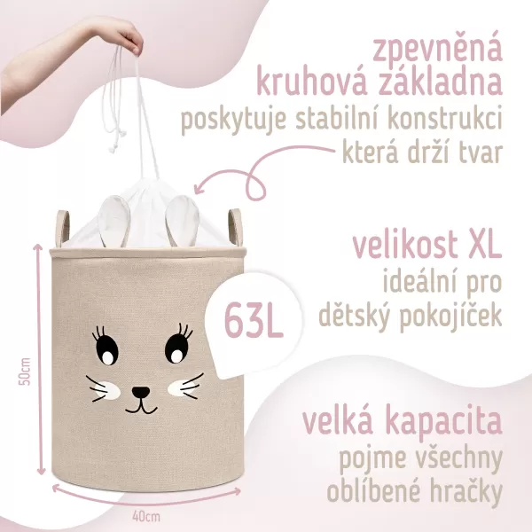 Sipo Koš na hračky XL se šňůrkou, skládací bavlněný / 63 l