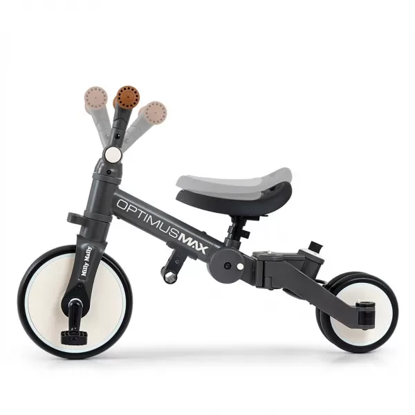 Milly Mally Dětská tříkolka 5v1 Optimus Max s vodící tyčí dark grey