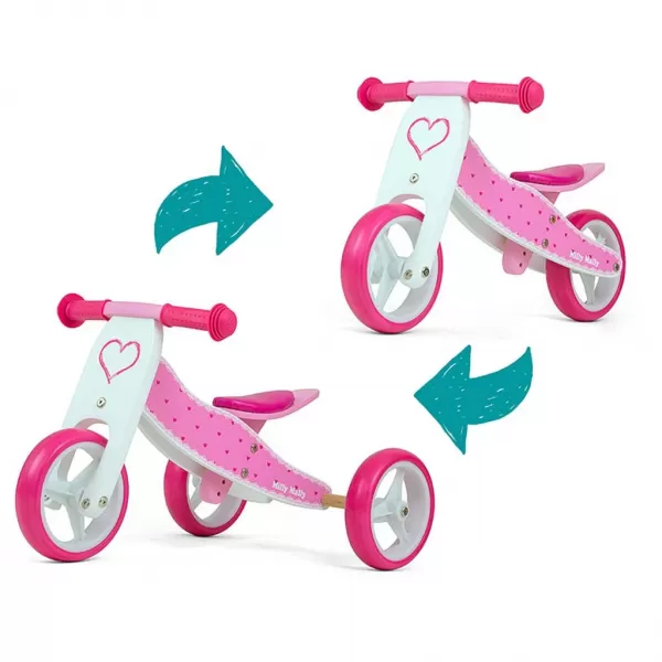 Milly Mally Dětské multifunkční odrážedlo kolo 2v1 JAKE Hearts
