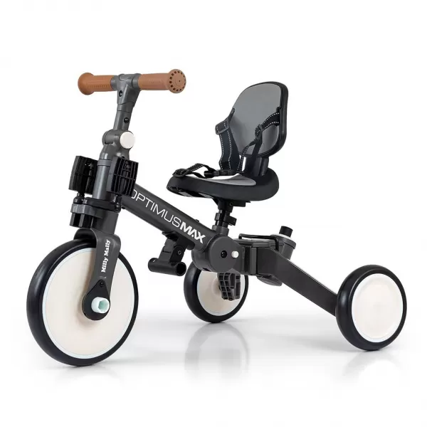 Milly Mally Dětská tříkolka 5v1 Optimus Max s vodící tyčí dark grey