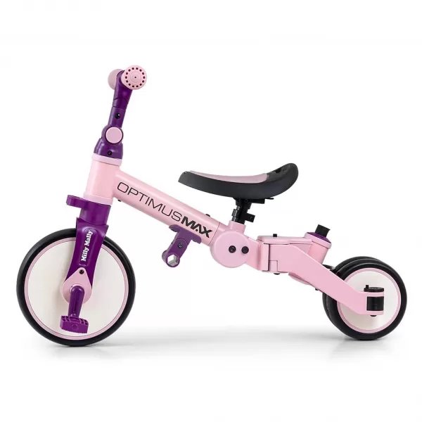 Milly Mally Dětská tříkolka 5v1 Optimus Max s vodící tyčí pink
