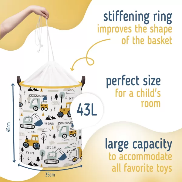 Sipo Koš na hračky se šňůrkou, skládací bavlněný / 43 l, Mini Trucks