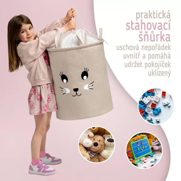 Sipo Koš na hračky XL se šňůrkou, skládací bavlněný / 63 l
