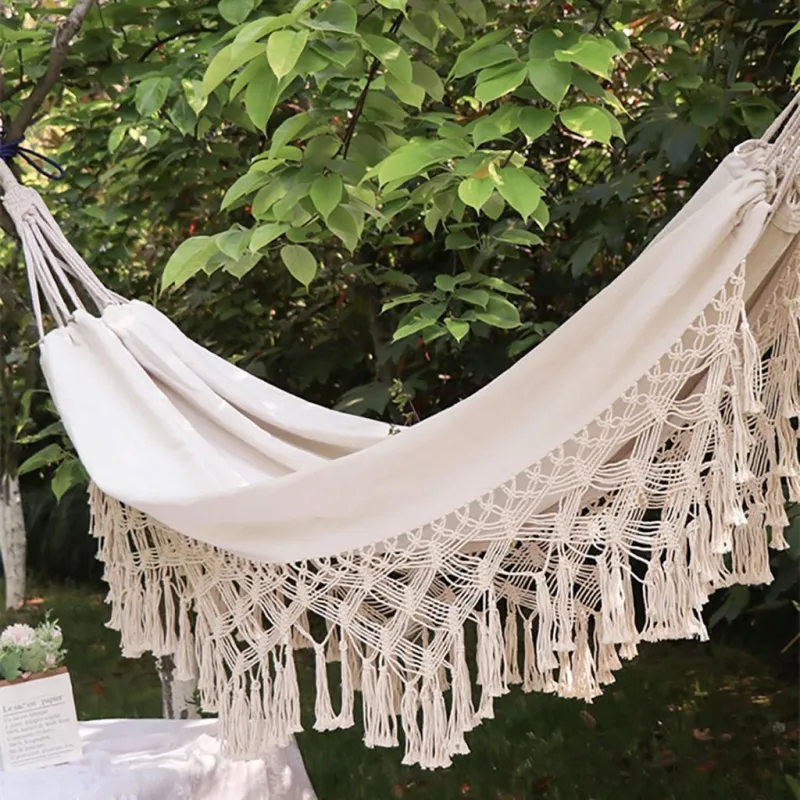 Baby Mix Velká závěsná houpací síť pro dva Hamaka XXL BOHO ecru