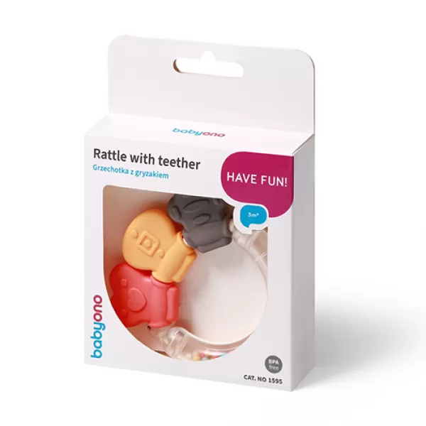 BABYONO Chrastítko s kousátkem 3m+ Shapes