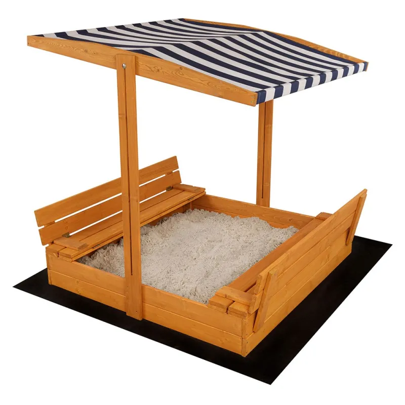 Baby Mix Dětské dřevěné uzavíratelné pískoviště s lavičkami a stříškou 120x120 cm modro-bílé