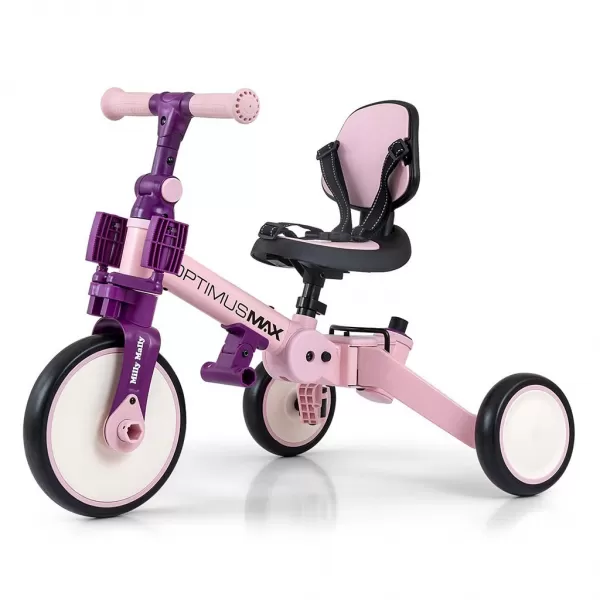 Milly Mally Dětská tříkolka 5v1 Optimus Max s vodící tyčí pink