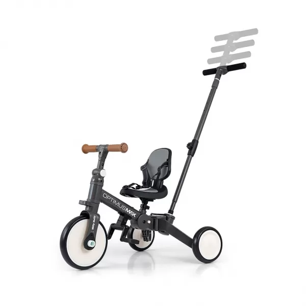 Milly Mally Dětská tříkolka 5v1 Optimus Max s vodící tyčí dark grey
