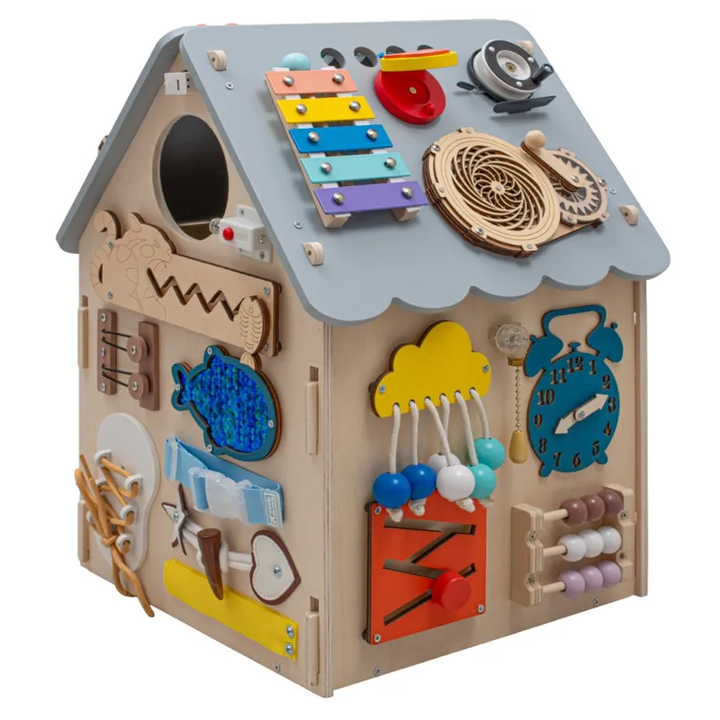 Baby Mix Dřevěný interaktivní domeček Activity Board šedý