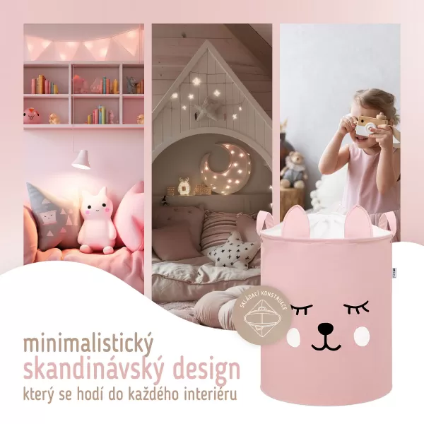 Sipo Koš na hračky se šňůrkou, skládací bavlněný / 43 l, Teddy Bear Pink