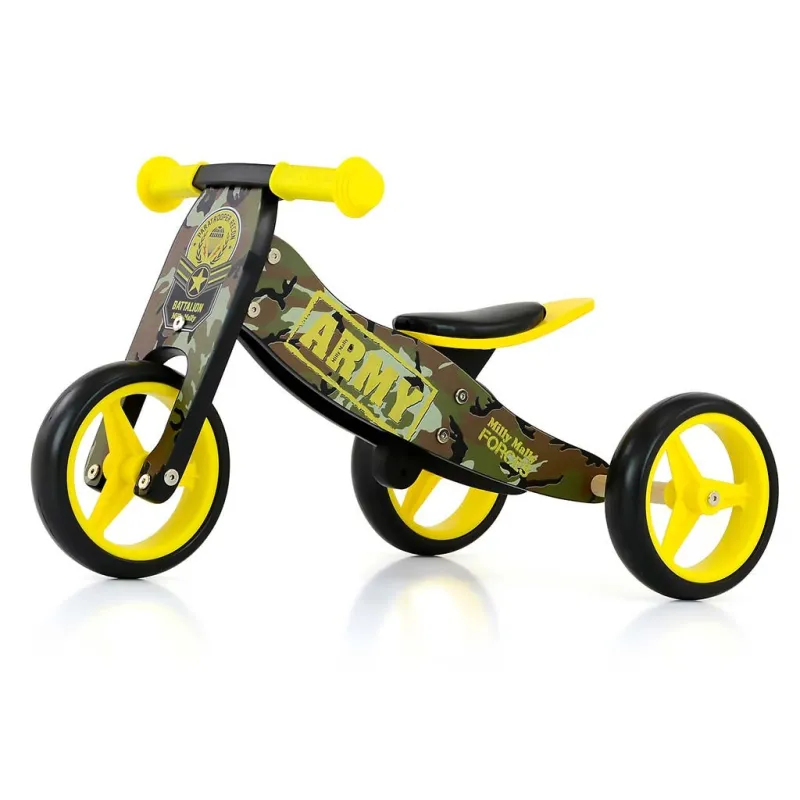 Milly Mally Dětské multifunkční odrážedlo kolo 2v1 JAKE Army
