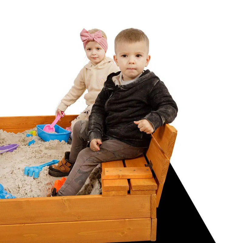 Baby Mix Dětské dřevěné pískoviště s poklopem a lavičkami 120x120 cm