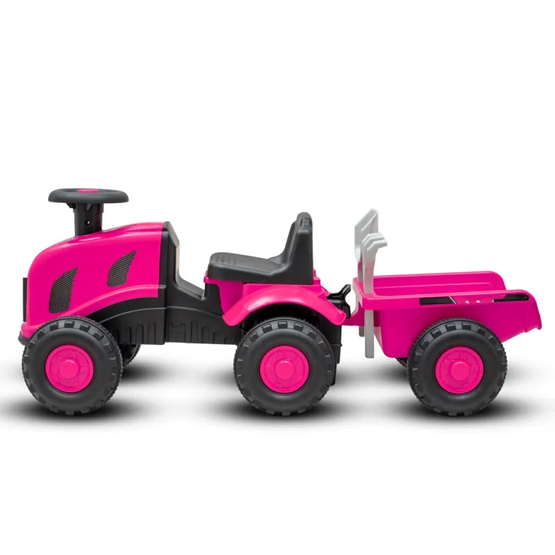 Baby Mix Dětské odrážedlo traktor s vlečkou Benny růžový