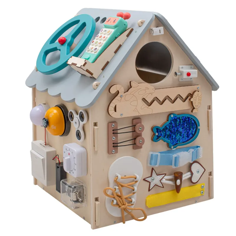 Baby Mix Dřevěný interaktivní domeček Activity Board šedý