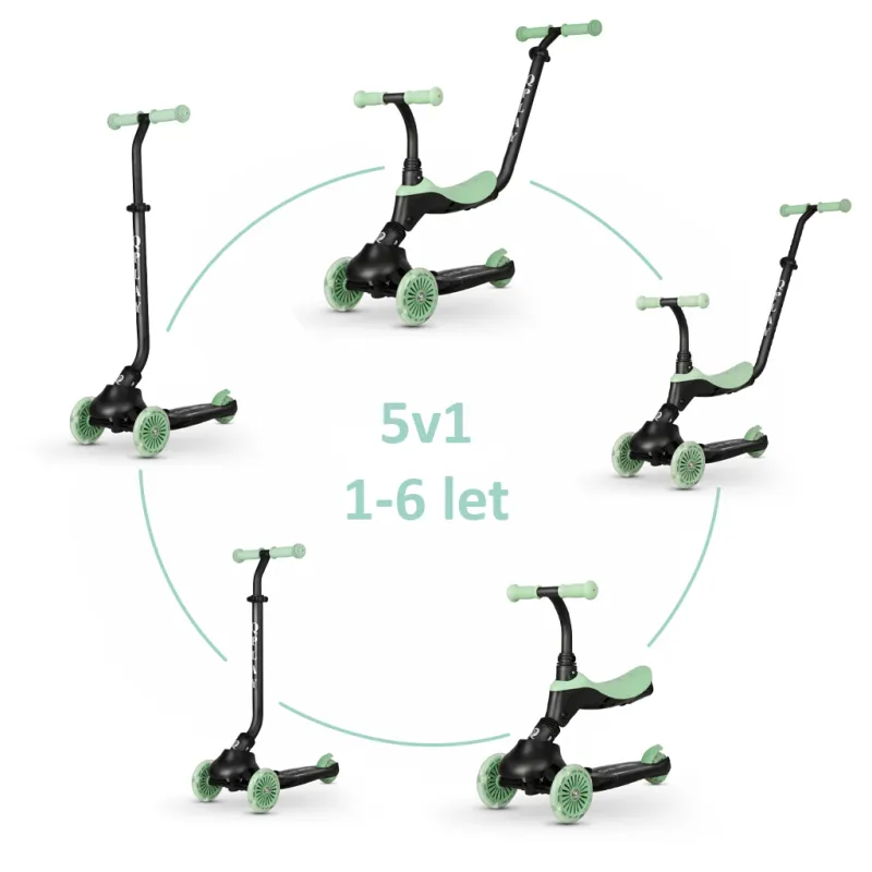 QPLAY Koloběžka / odrážedlo Sema Evo s LED světly, věk 1 - 6 let, do 50 kg