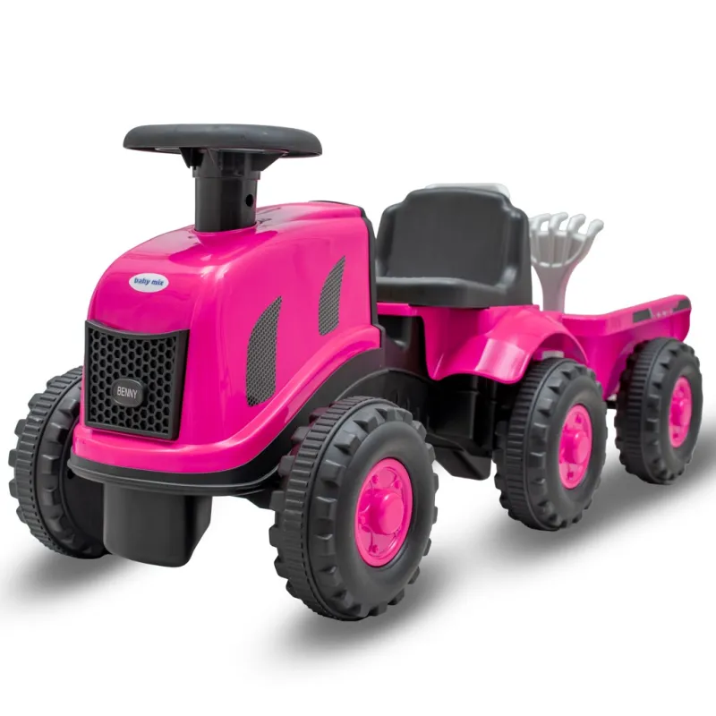 Baby Mix Dětské odrážedlo traktor s vlečkou Benny růžový