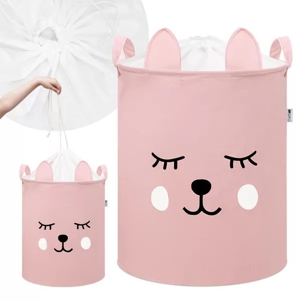 Sipo Koš na hračky se šňůrkou, skládací bavlněný / 43 l, Teddy Bear Pink