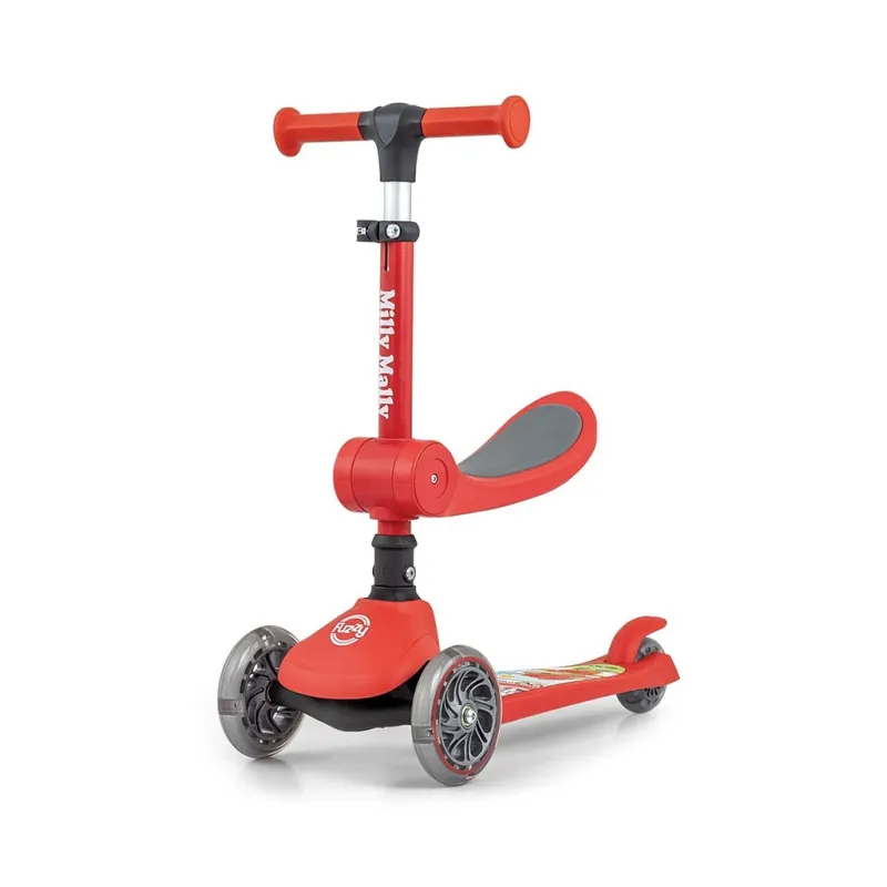 Milly Mally Tříkolová balanční koloběžka-scooter se sedátkem FUZZY red