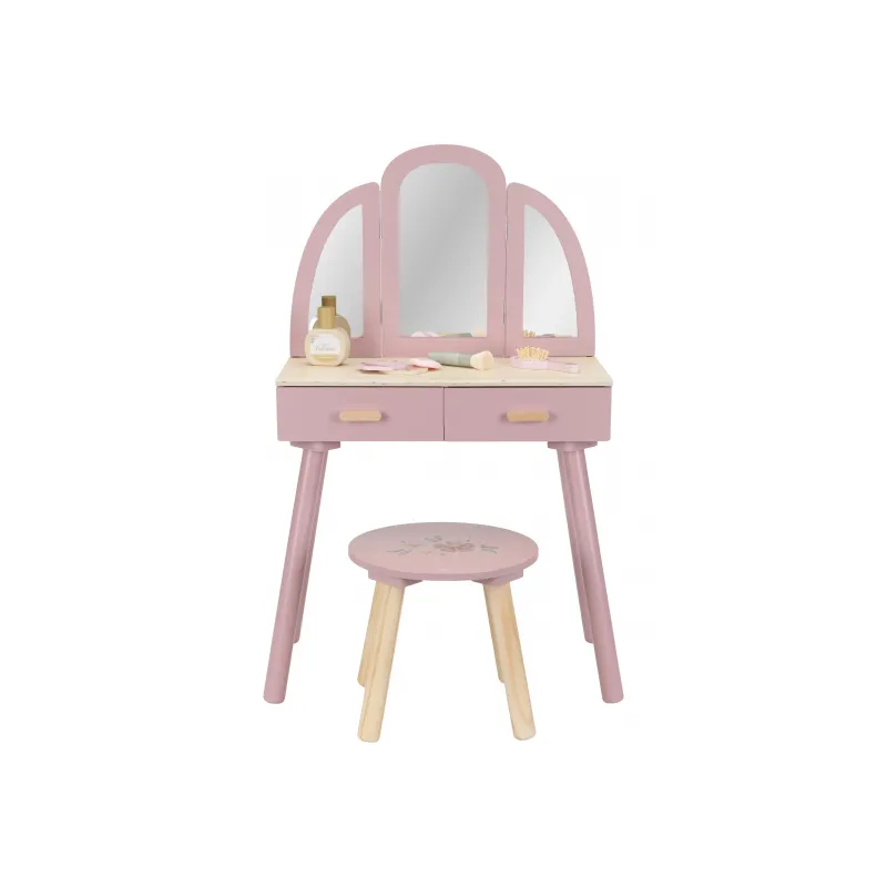 Little Dutch Toaletní stolek s židličkou dřevěný Pink