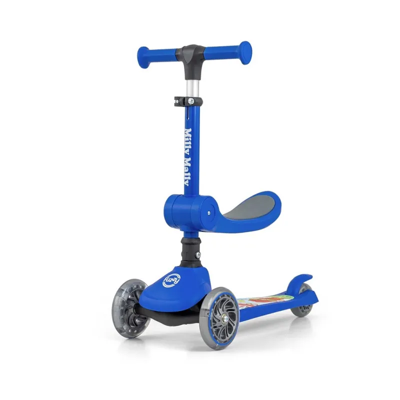 Milly Mally Tříkolová balanční koloběžka-scooter se sedátkem FUZZY blue