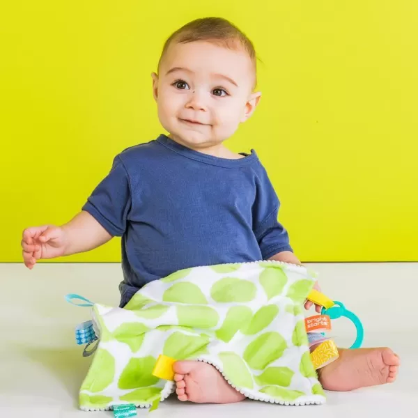 BRIGHT STARTS Mazlící dečka na C kroužku Little Taggies zelené tečky 0 m+