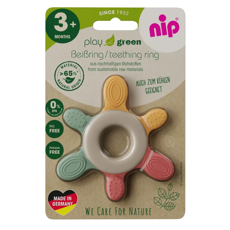 NIP NATURE PLAY kousátko chladící kroužek, 3m+, red-green-orange