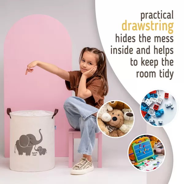 Sipo Koš na hračky se šňůrkou, skládací bavlněný / 43 l, Elephants