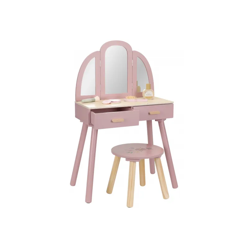 Little Dutch Toaletní stolek s židličkou dřevěný Pink